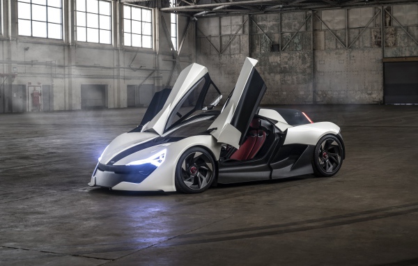 Автомобиль APEX AP-0 Concept 2020 года с открытыми дверями