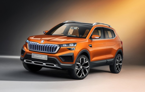 Оранжевый внедорожник Skoda Vision IN 2020 года