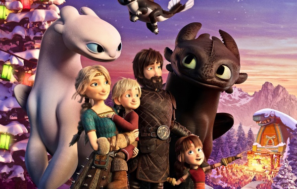 Постер с персонажами мультфильма Как приручить дракона 