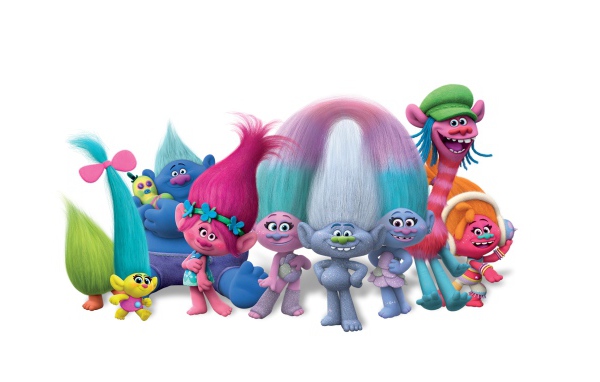 Герои мультфильма Тролли: Мировой тур 2020 года на белом фоне