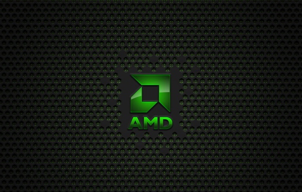 Зеленый значок AMD на сетчатом фоне