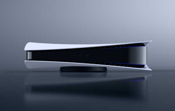 Игровая консоль Playstation 5 на сером фоне