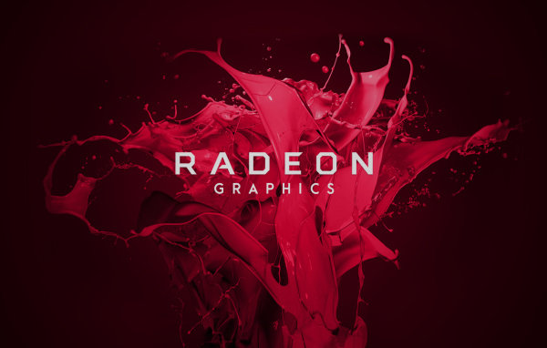 Брызги красной краски с надписью AMD Radeon