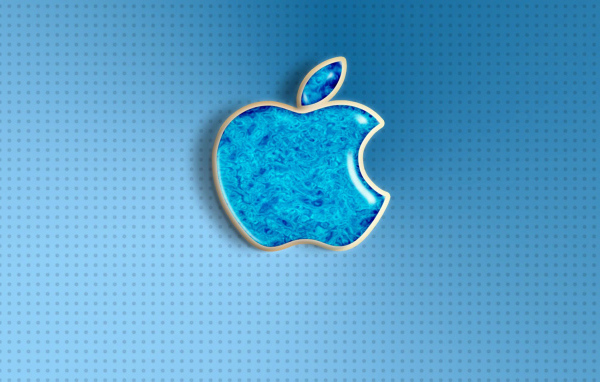 Голубой значок apple на фоне с точками