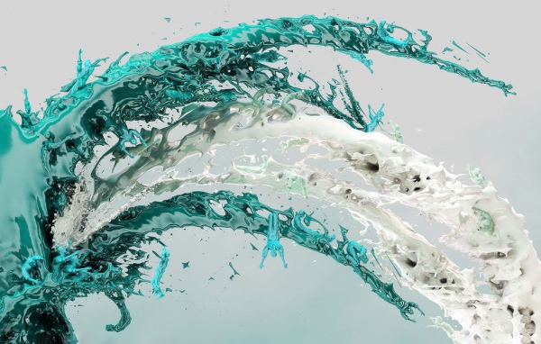 Брызги голубо и белой краски на сером фоне