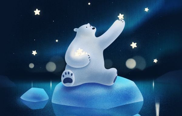 Белый медведь ловит звезды на льдине