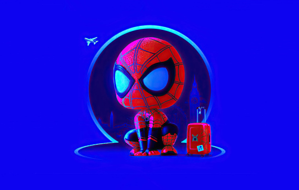 Little spiderman on blue background