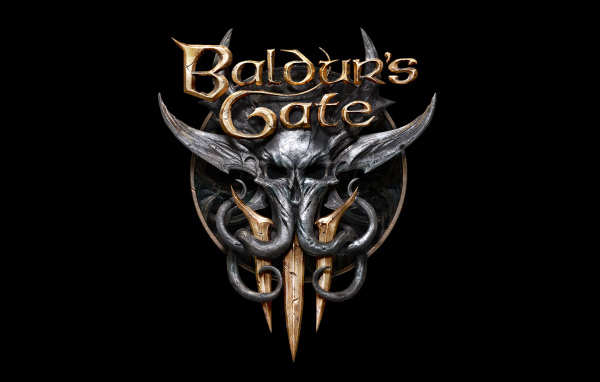 Логотип новой видео игры Baldur’s Gate III на черном фоне