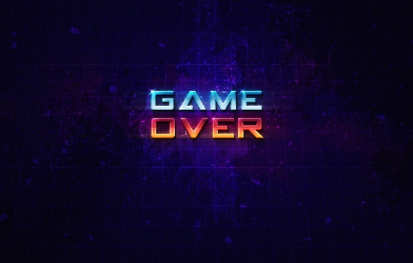 Неоновая надпись  Game Over на синем фоне