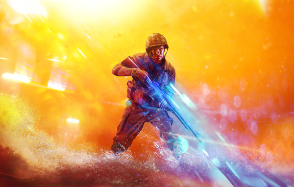 Солдат с оружием из компьютерной игры Battlefield 5