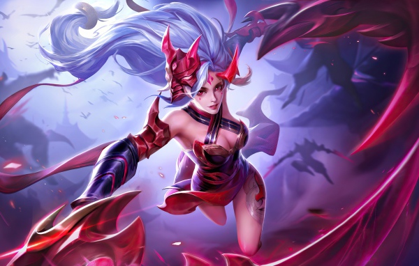 Девушка воин Yena с фиолетовыми волосами 