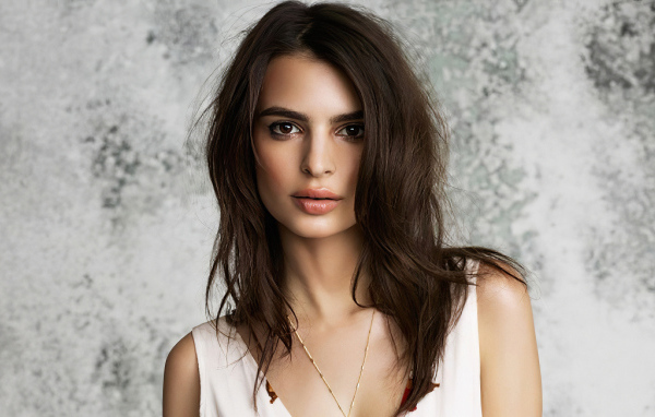 Красивая девушка модель Эмили Ратаковски на сером фоне