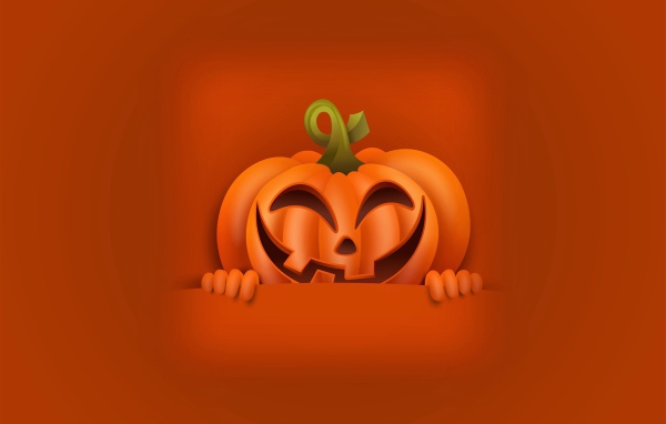 Улыбающаяся тыква на оранжевом фоне на Хэллоуин