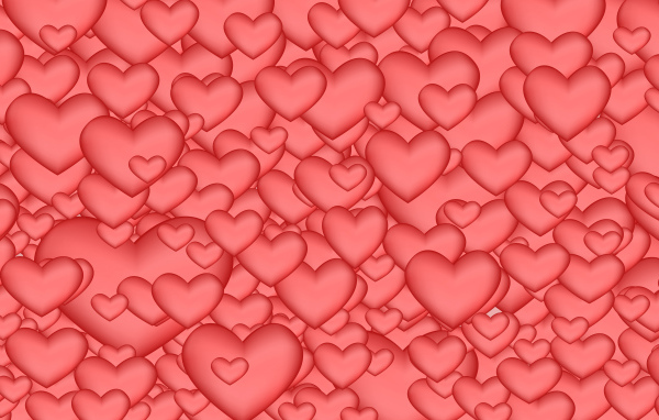 Много красных сердечек разного размера