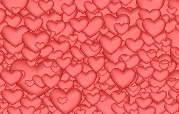 Много красных сердечек разного размера