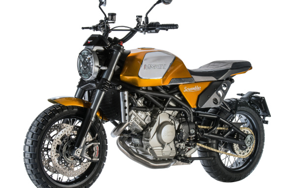 Мотоцикл Morini Scrambler, 2019 года на белом фоне
