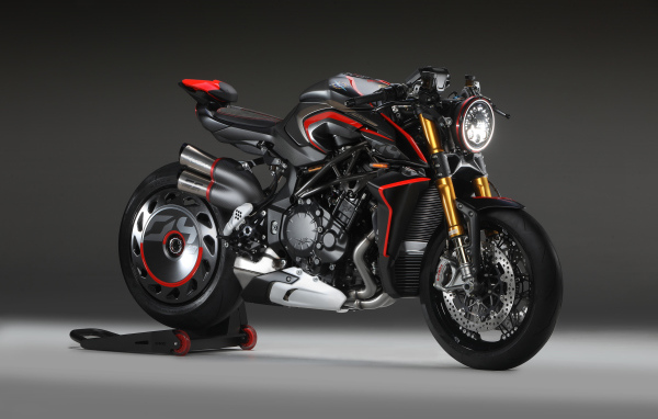 Heavy Agusta Rush 1000 motorcycle, 2020 on a gray background