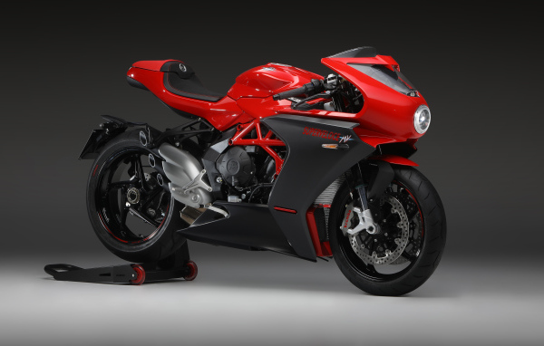 Red race bike Agusta Superveloce 800, 2020 on a gray background