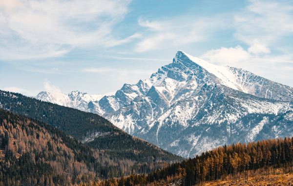 Заснеженная гора под голубым небом, Словакия 
