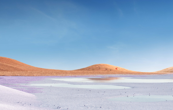 Высохшее озеро на фоне голубого неба