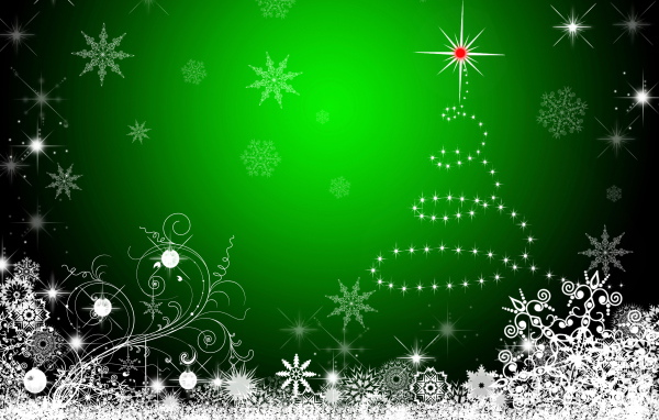 Красивый зеленый фон со снежинками на новый год 2021