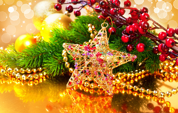 Яркая елочная игрушка с веткой на Новый год 