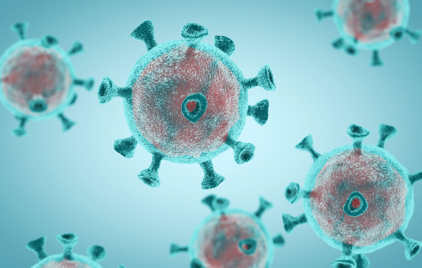 Бактерии коронавирус Covid-19 на голубом фоне