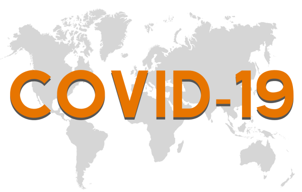 Большая надпись COVID 19 на фоне карты 