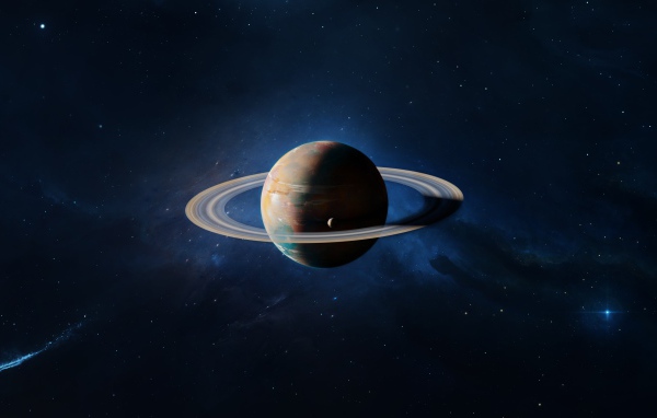Saturn big planet in blue space
