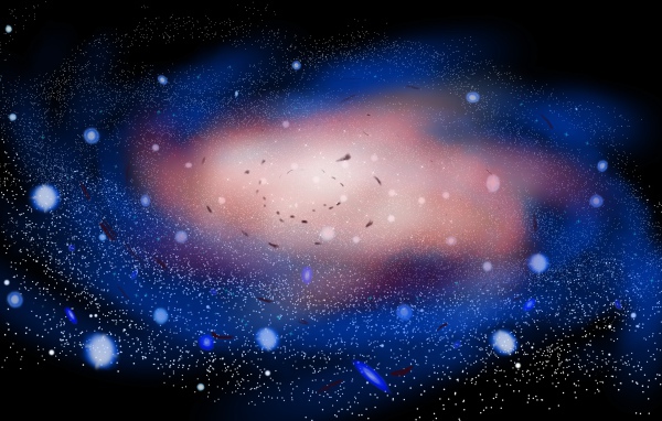 Спиральная неоновая галактика на черном фоне