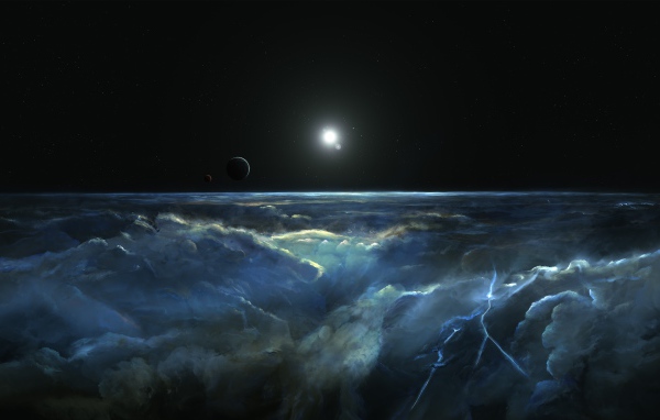 Штормовое небо с молнией вид с космоса