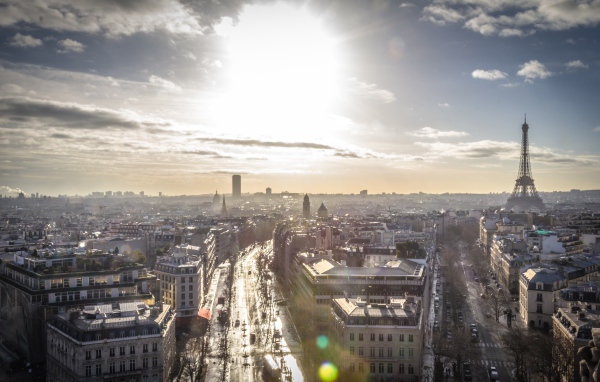 View of the beautiful city of Paris at sunrise