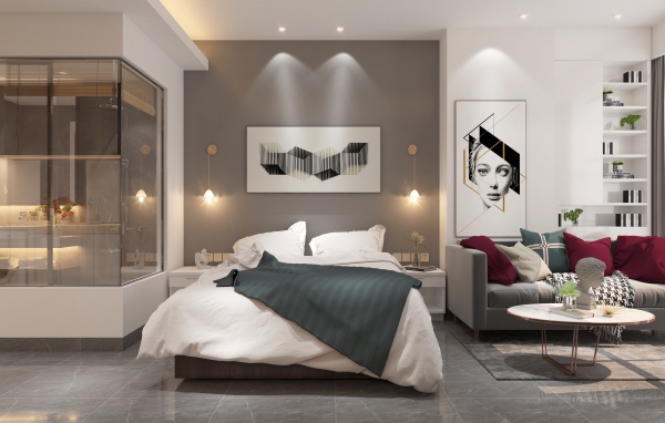 Красивая спальня с гостиной в стиле модерн