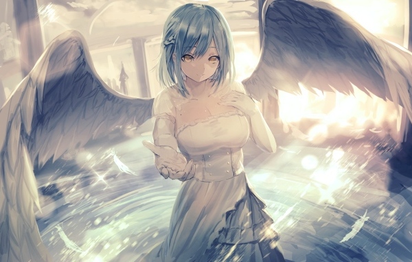 Девушка аниме с крыльями ангела 