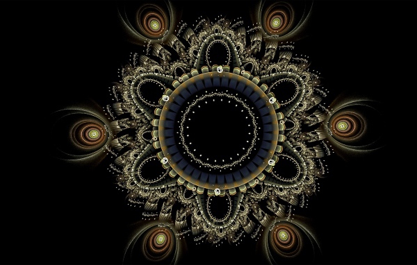 Красивый фрактальный рисунок мандала на черном фоне