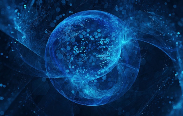 Красивый неоновый шар на блестящем фоне