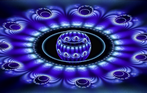 Синий цветок со сферой внутри 3д графика