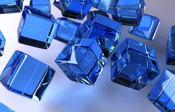 Синие стеклянные кубы в воздухе 3д графика