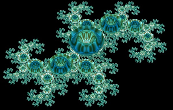 Голубой необычный фрактальный рисунок на черном фоне