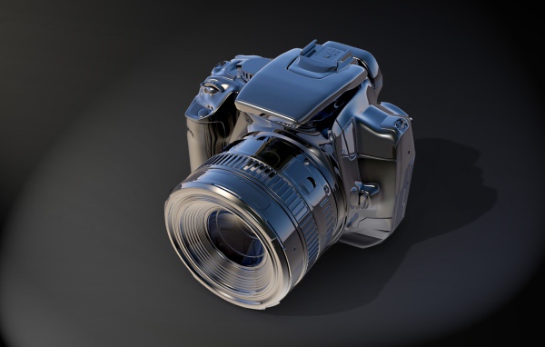 Фотоаппарат canon на черном фоне 3д  графика