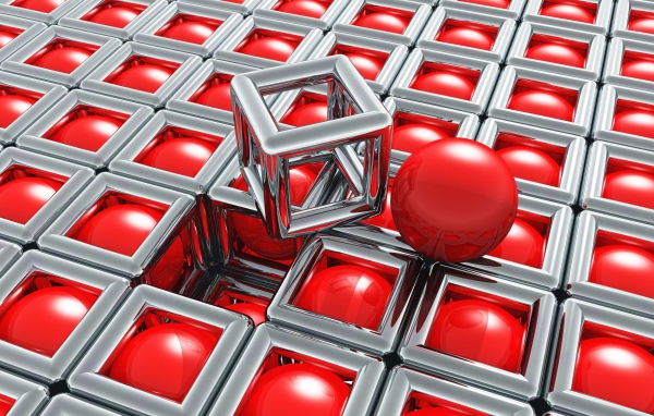 Хромированные кубы с красными шариками