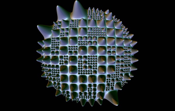 Фрактальная 3д сфера с шипами на черном фоне