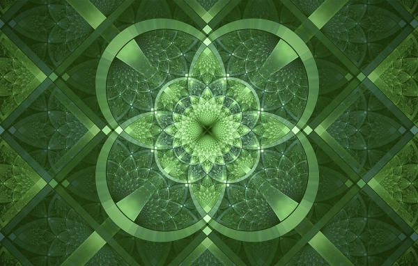 Фрактальный зеленый узор с фигурами