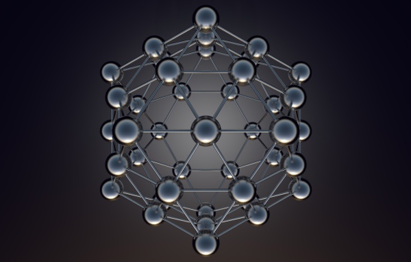 Икосаэдральная модель на сером фоне 3д графика