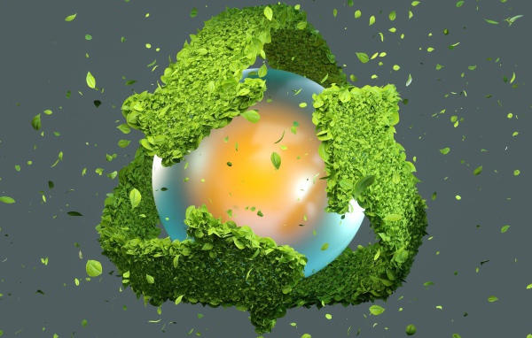 Ядро с зелеными стрелками из листьев 3д графика