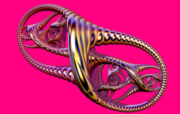 Металлический узел на розовом фоне 3д