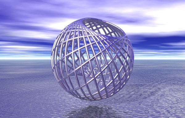 Металлическая круглая клетка над водой 3д графика