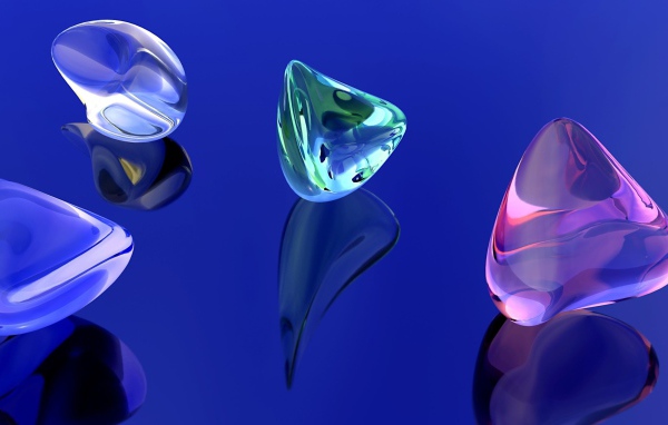 Разноцветные кристаллы на синем фоне 3д графика