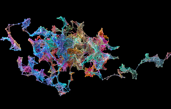 Разноцветные нейронные связи на черном фоне 