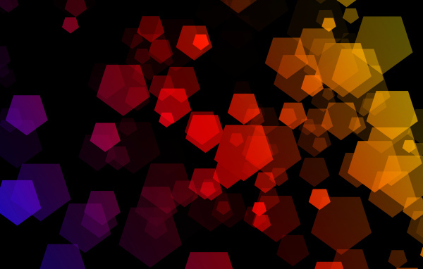Разноцветные пятигранники на черном фоне